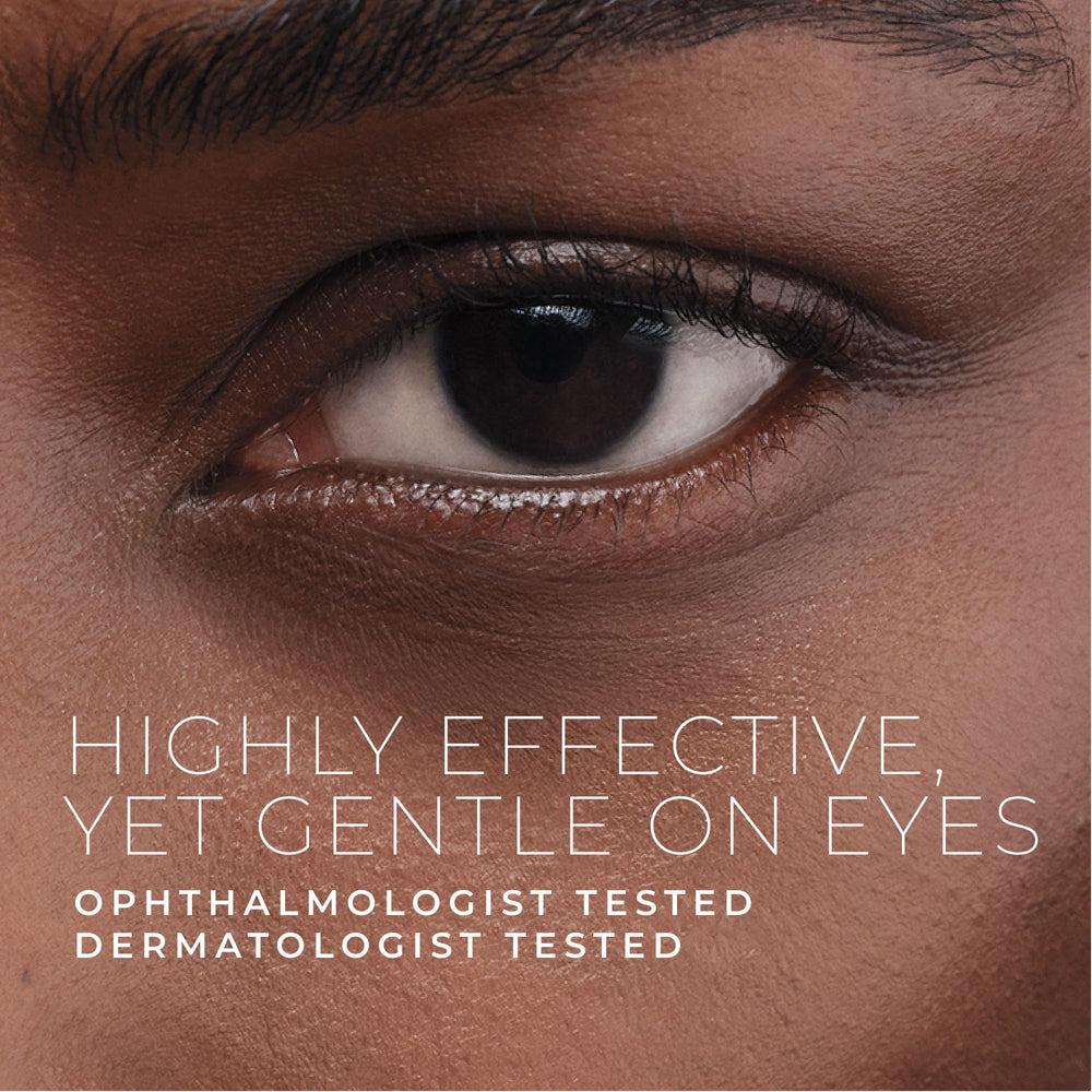 Dermatologist-tested RoC badge on eye care packaging.