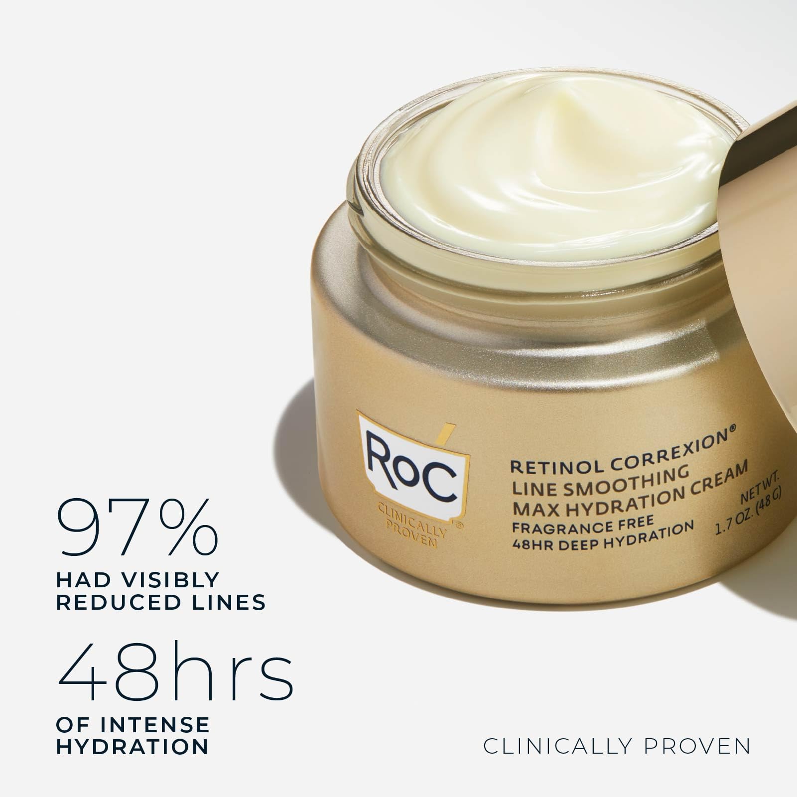 RoC fragrance-free label close-up highlighting fragrance-free formula for sensitive skin