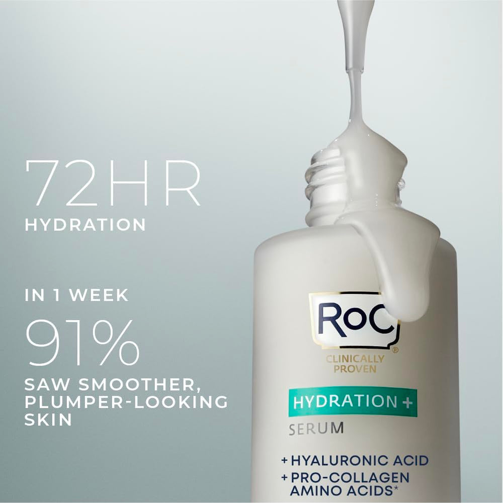 RoC Hydration+ Serum dropper release enables precise, even daily hydration.