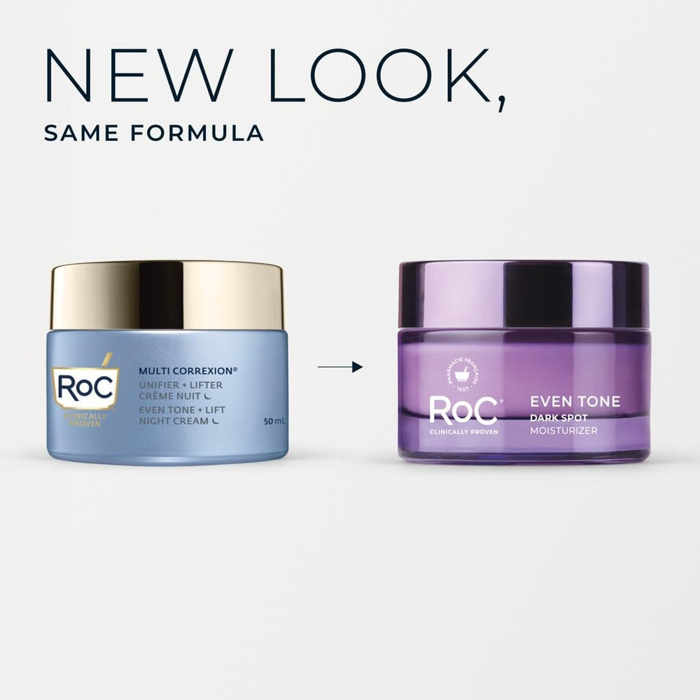 RoC night cream pump-cap packaging ready for an effortless evening routine.