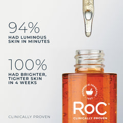 RoC Revive + Glow ingredients close-up highlighting vitamin C and peptides.