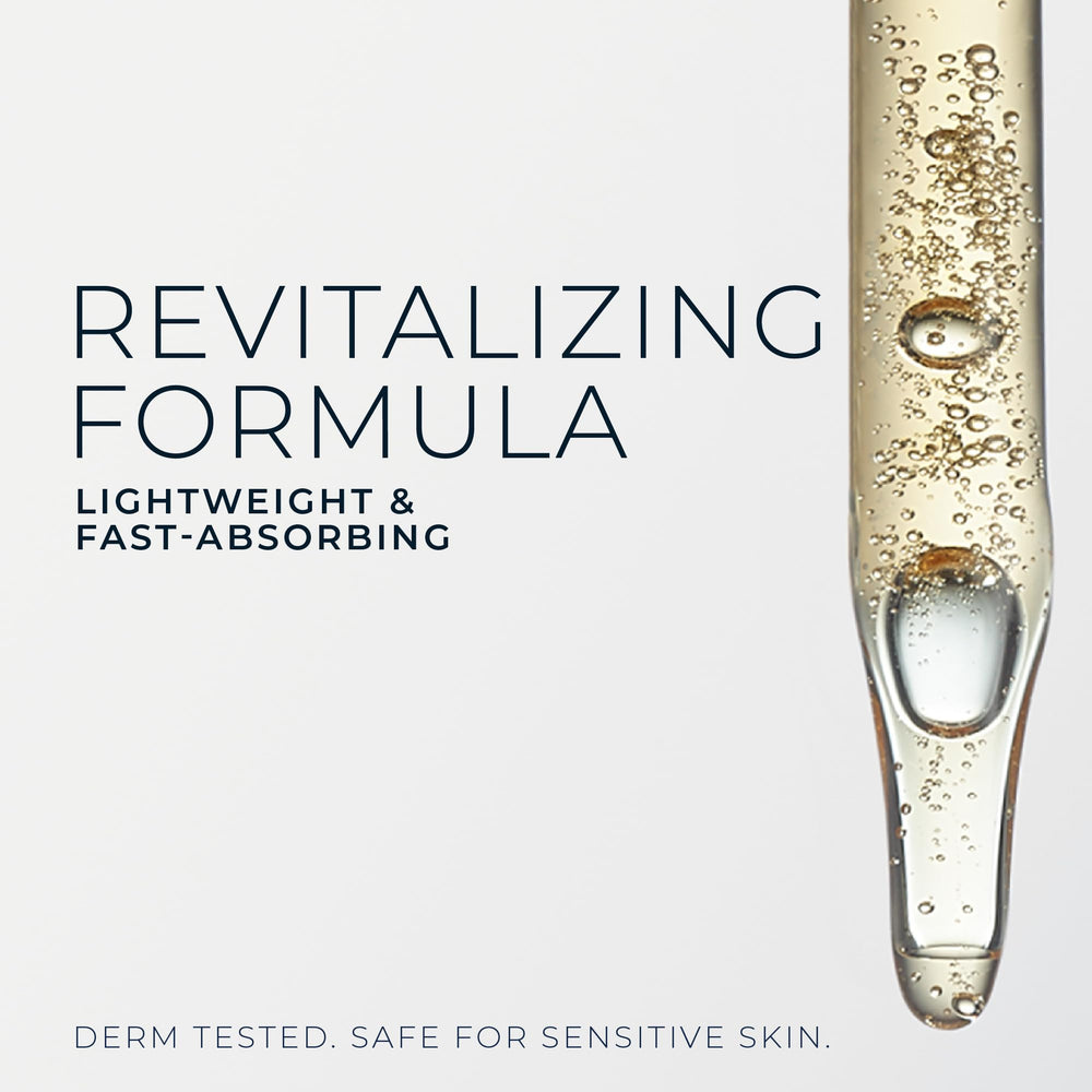 RoC Revive + Glow closeup shows dewy finish and refined texture.