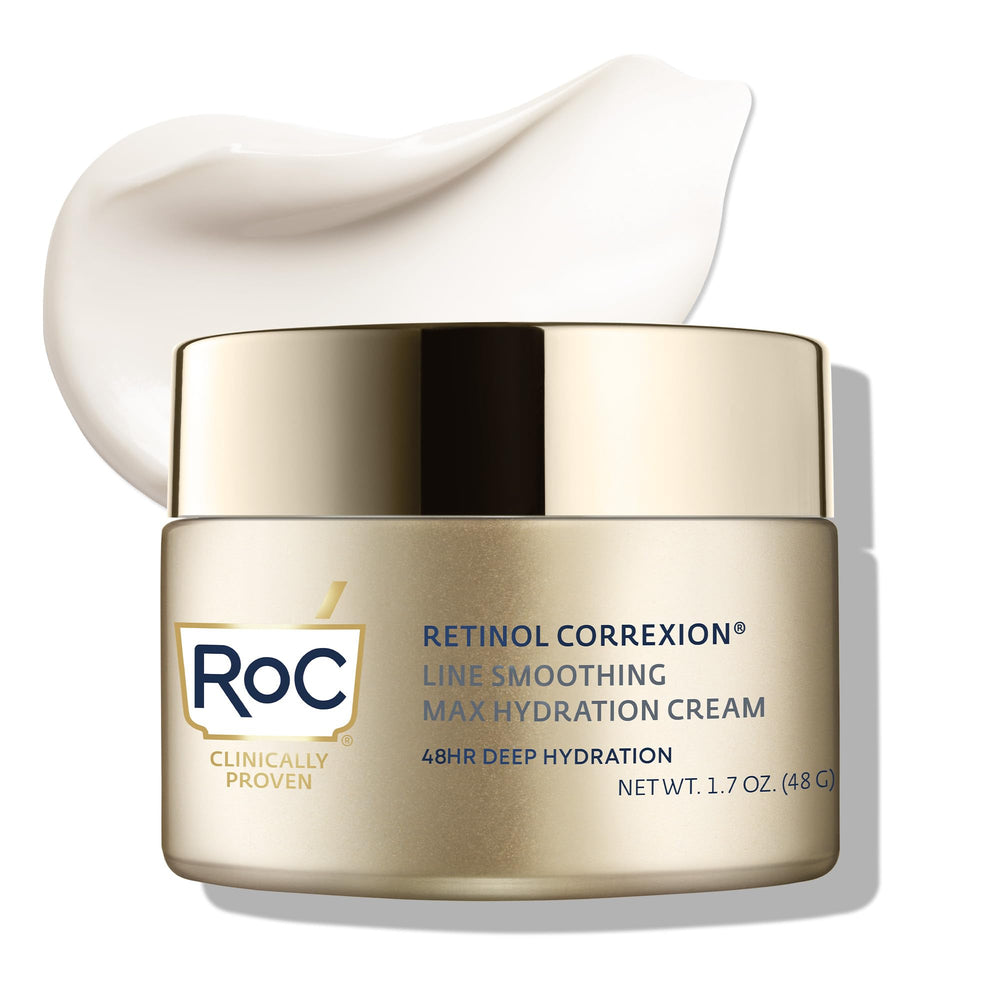 RoC Retinol Correxion Max Hydration bottle with pump for easy daily application.