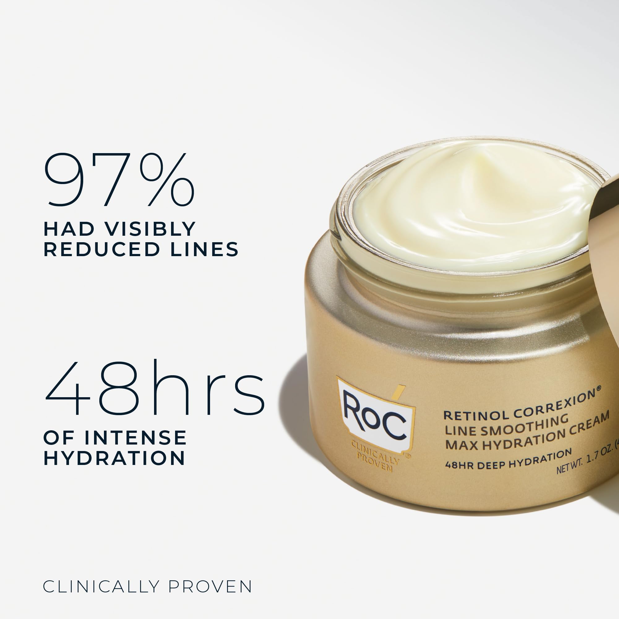 Close-up of RoC Max Hydration texture showing creamy, lightweight feel.