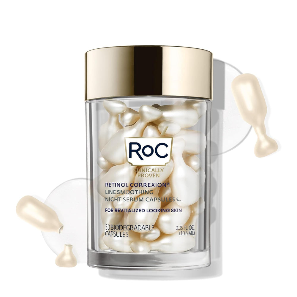 RoC Retinol Correxion night serum bottle closeup for anti-aging care