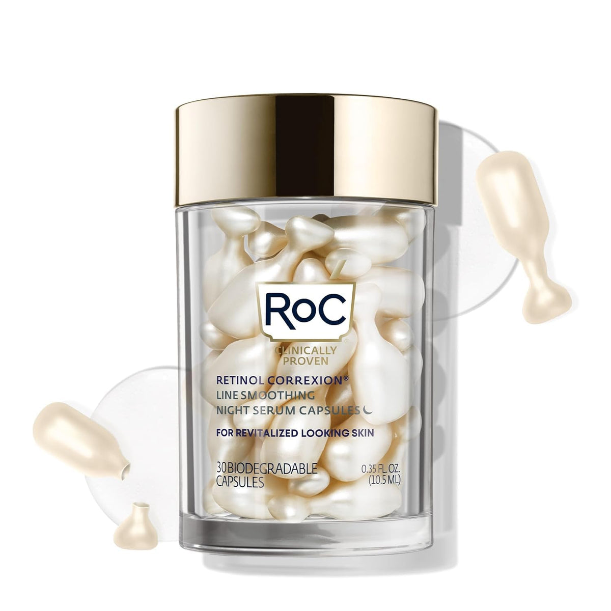 RoC Retinol Correxion night serum bottle closeup for anti-aging care