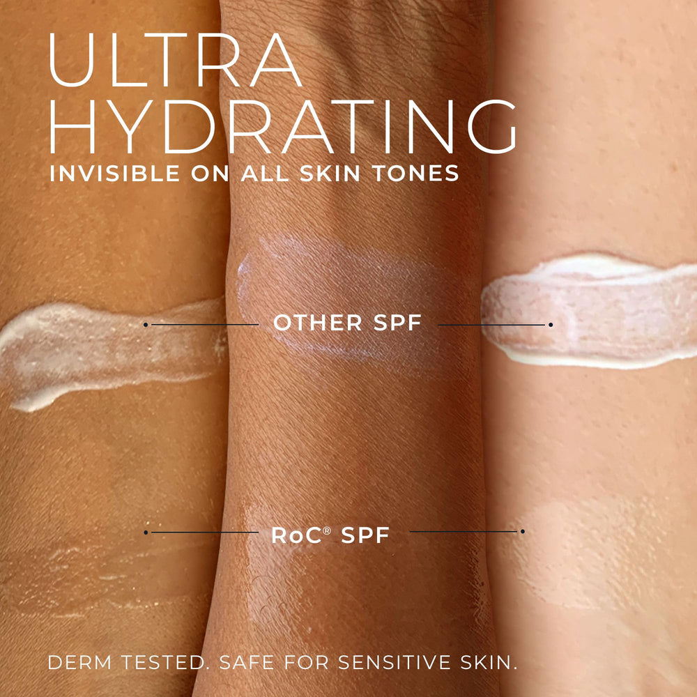 RoC SPF30 sunscreen label close-up highlighting UVA/UVB protection.