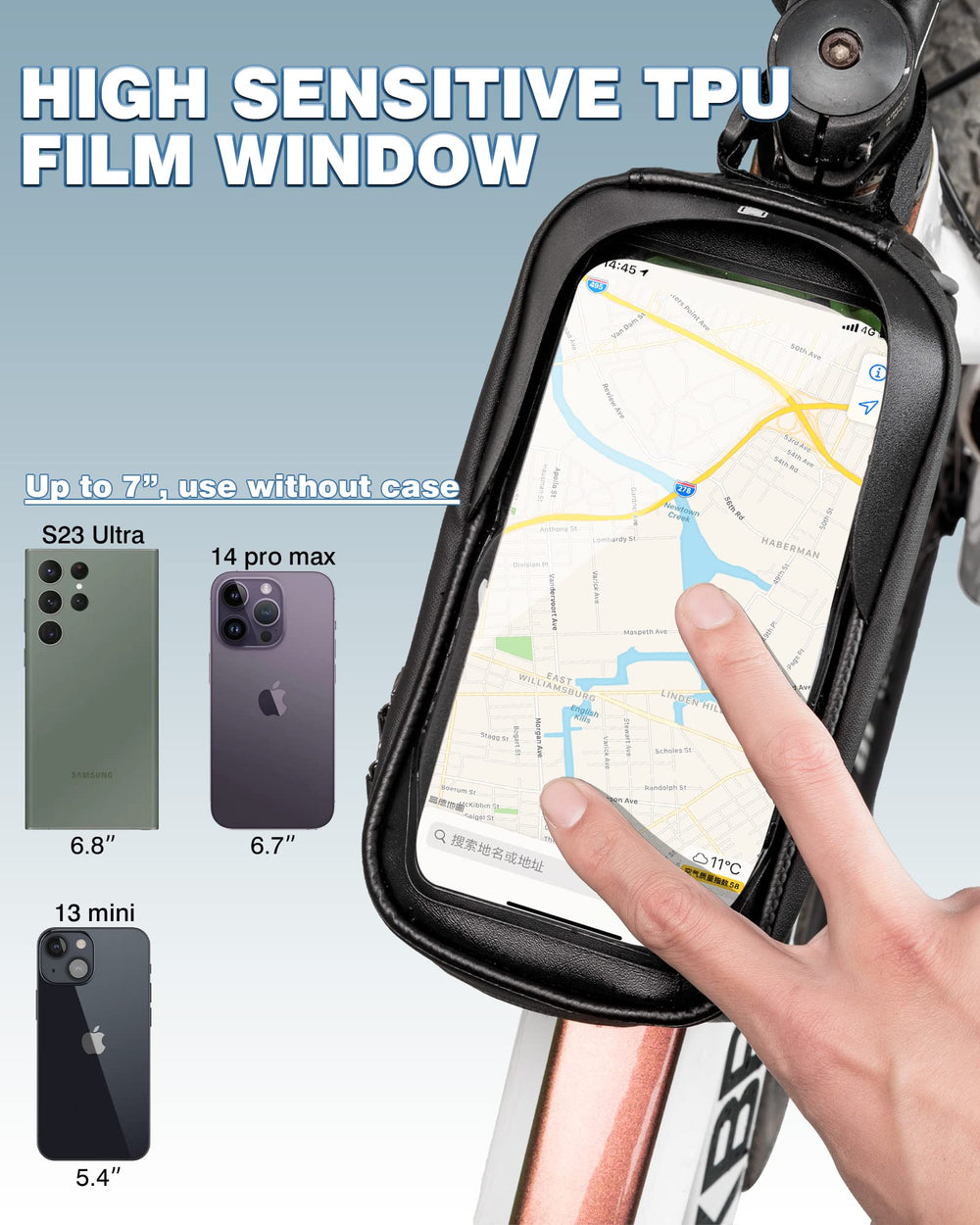 ROCKBROS bike front frame bag hidden earphone hole plus reflective strips boost convenience and safety.
