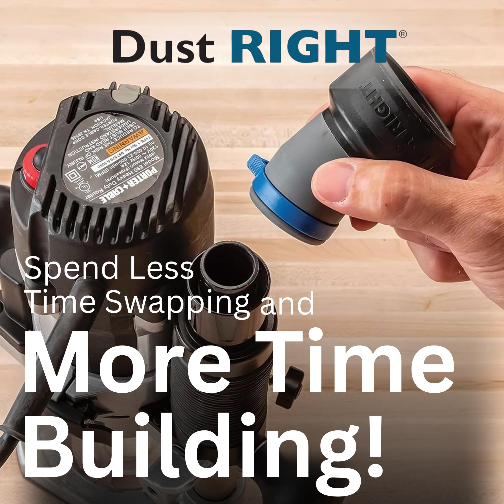 Rockler compact storage design keeps hoses neatly organized in shop.