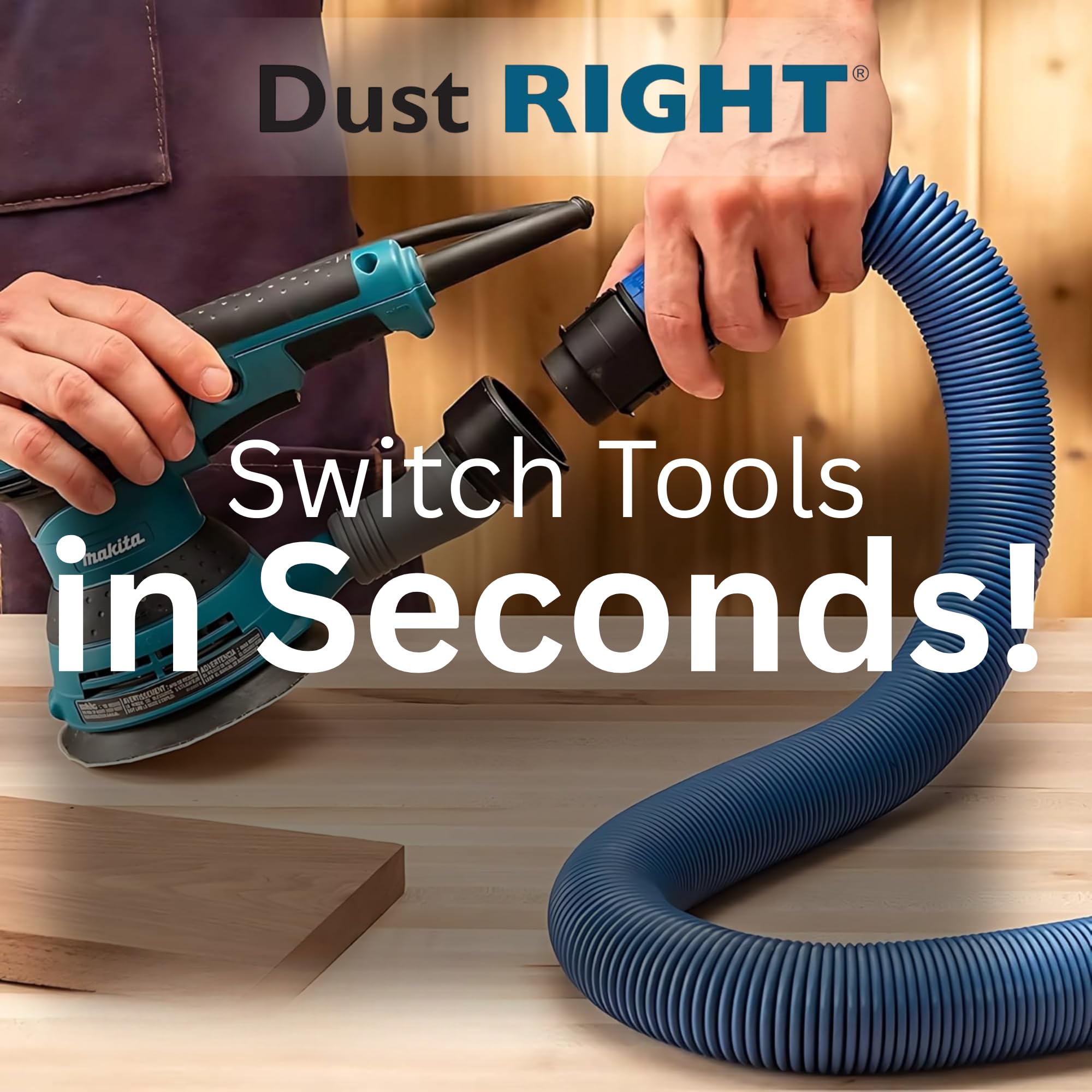 Rockler swiveling port attaches to shop vacuum for stable dust collection.