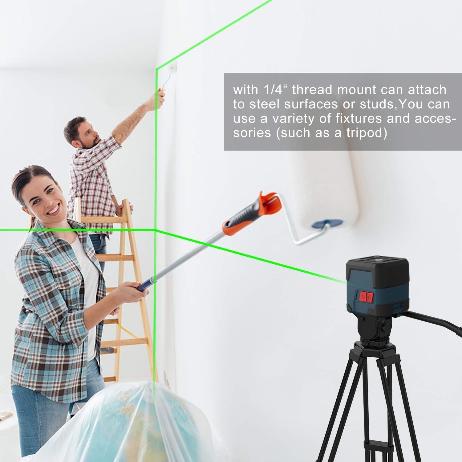 RockSeed Laser Level mounted on magnetic bracket enabling 360-degree positioning.