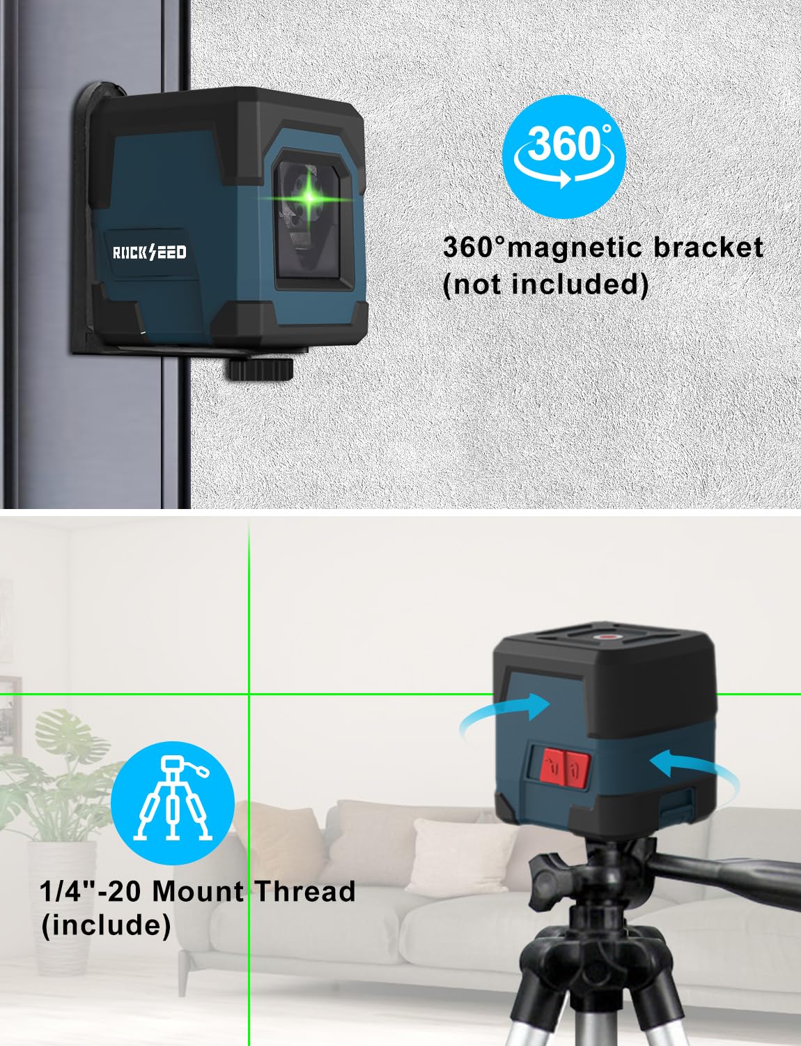 RockSeed Laser Level self-balancing mode maintains level lines automatically.
