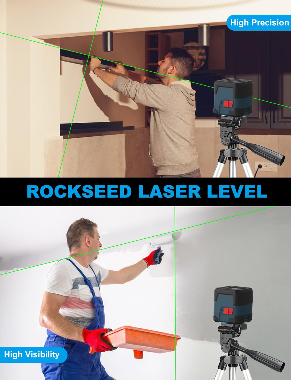 RockSeed Laser Level tripod mounting for stable, adjustable setup.