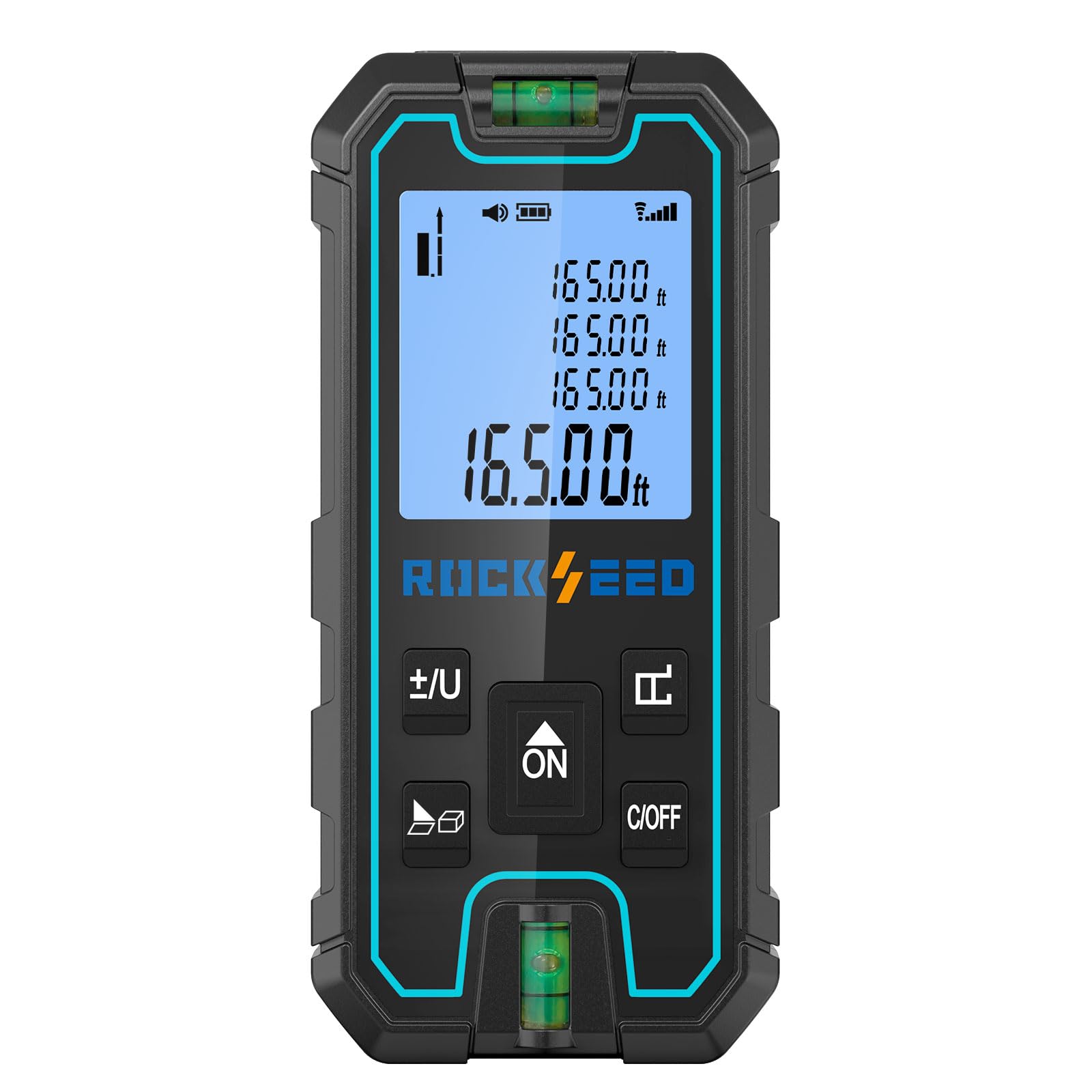 RockSeed Laser Measure front view showing compact handheld design for quick use