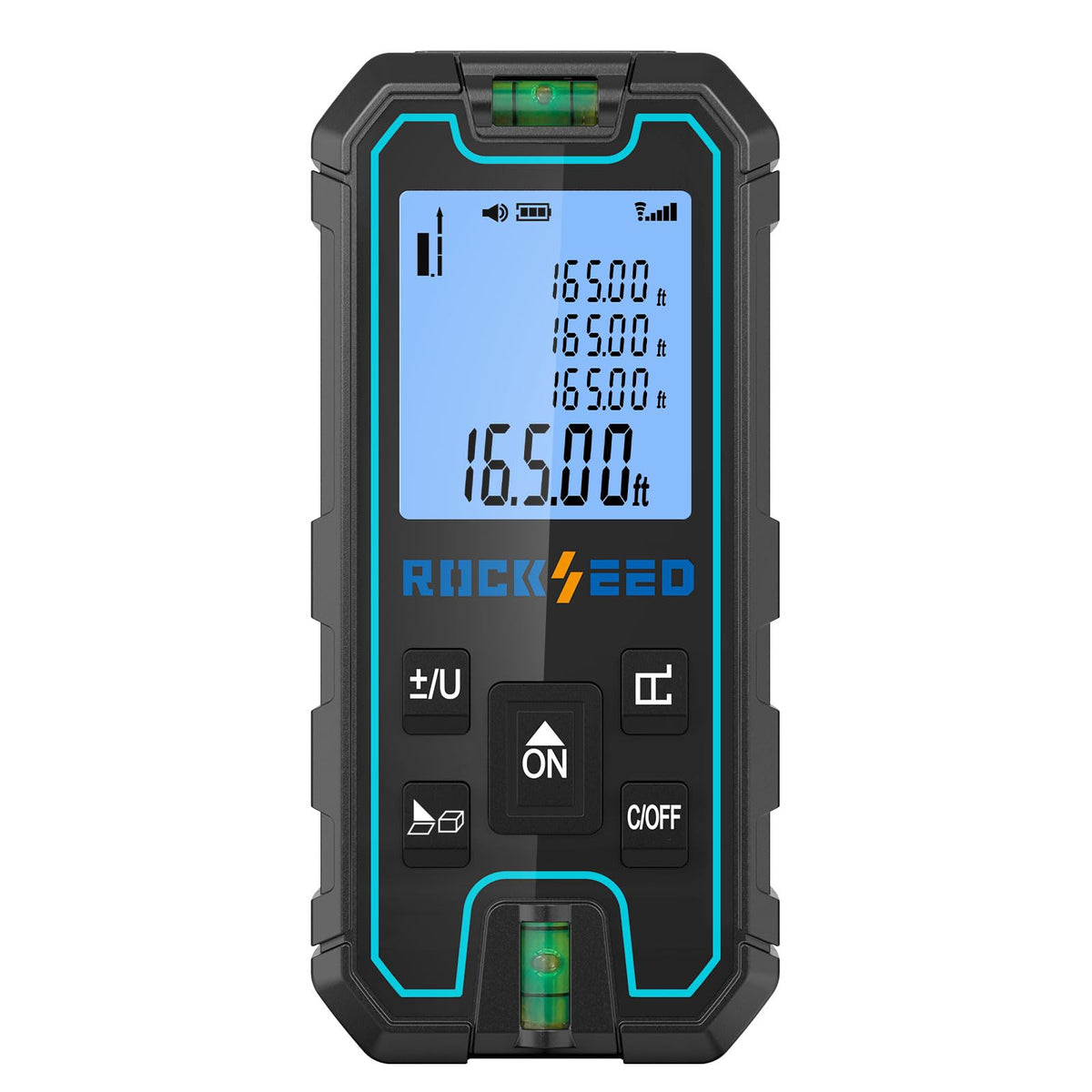 RockSeed Laser Measure front view showing compact handheld design for quick use