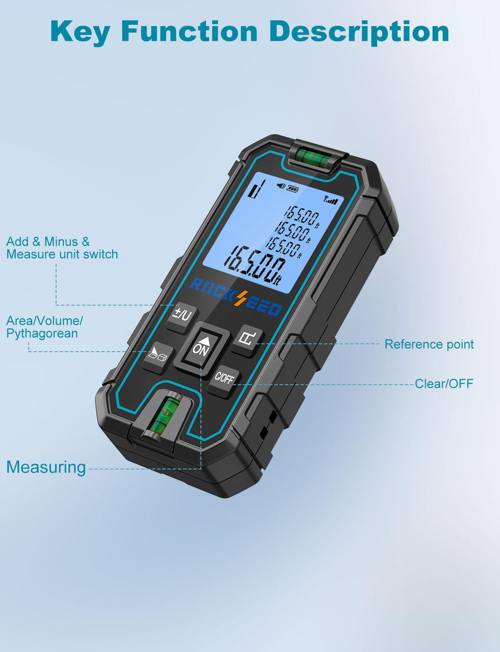 RockSeed Laser Measure includes batteries and manual for ready use