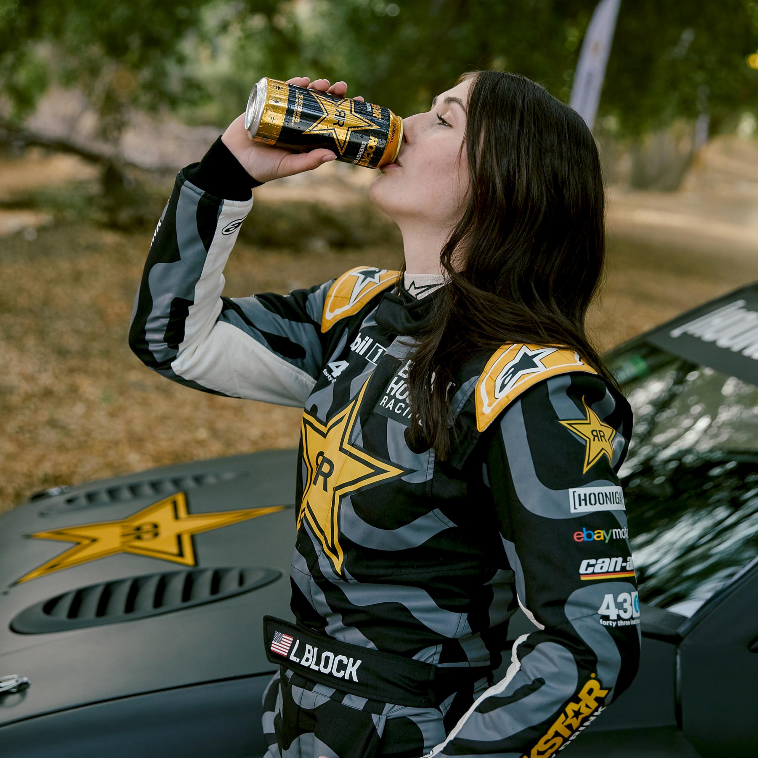 Recycling symbol on Rockstar Original Energy can highlights eco-conscious packaging.