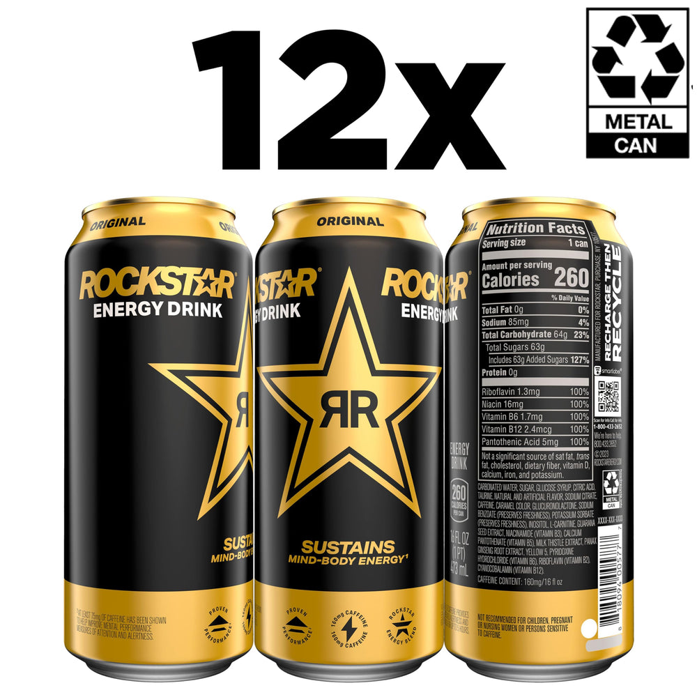 Close-up of Rockstar Original Energy front label showing vibrant artwork.