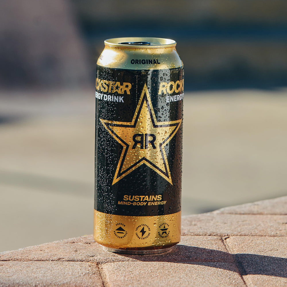 Rockstar Original Energy poured over ice for instant refreshment.