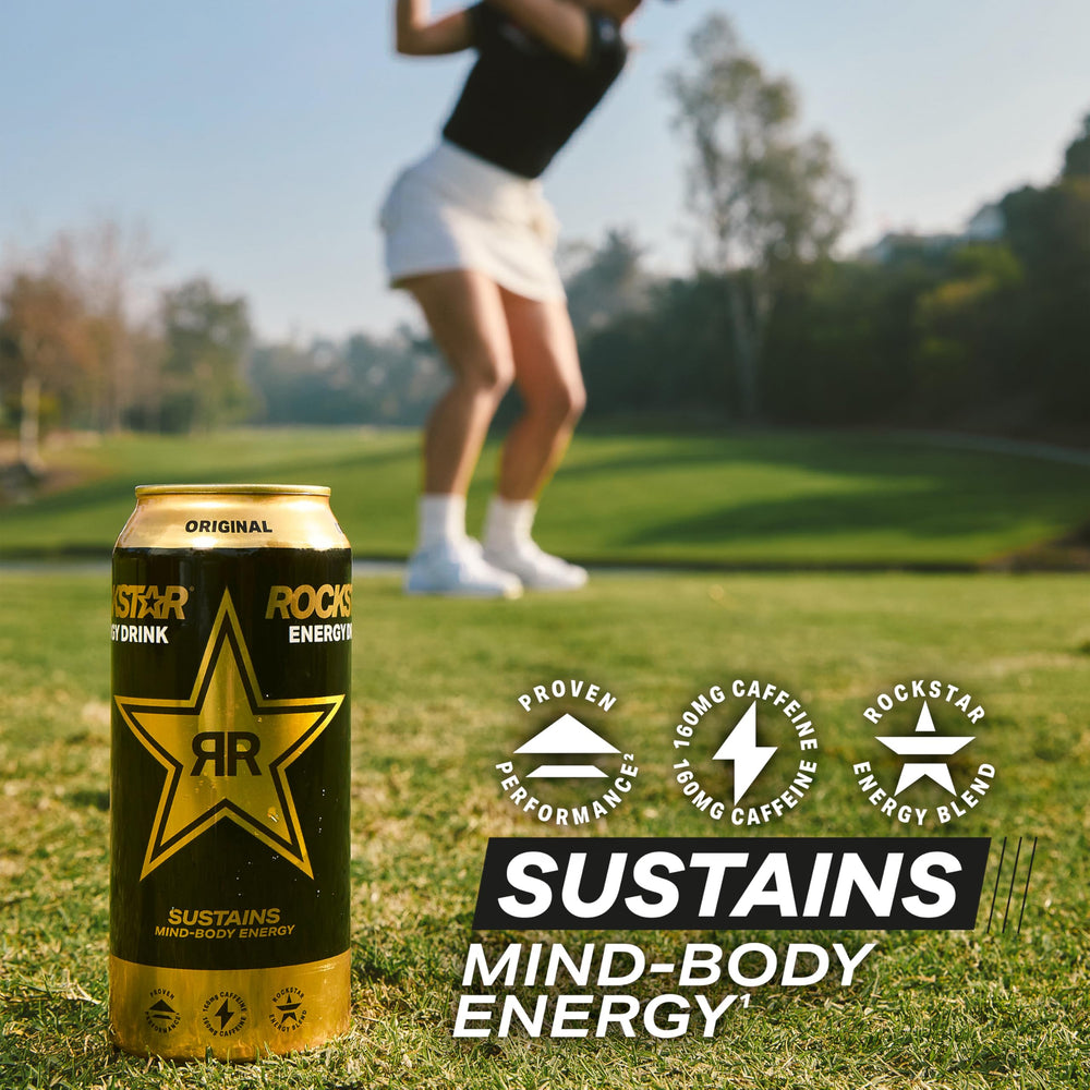 Colorful Rockstar artwork on can captures bold lifestyle branding.