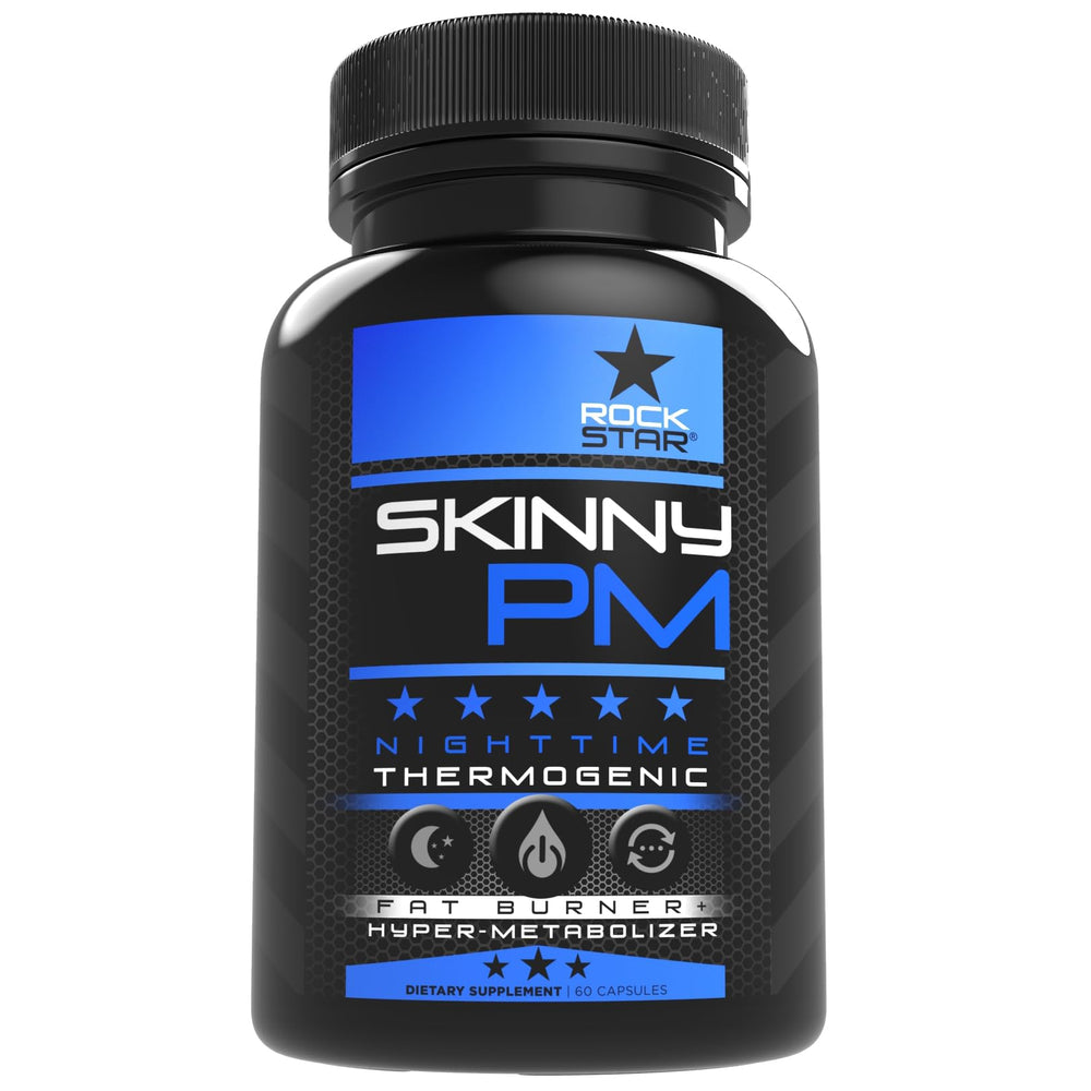 Rockstar Skinny PM bottle overview highlighting nighttime fat-burner potential.