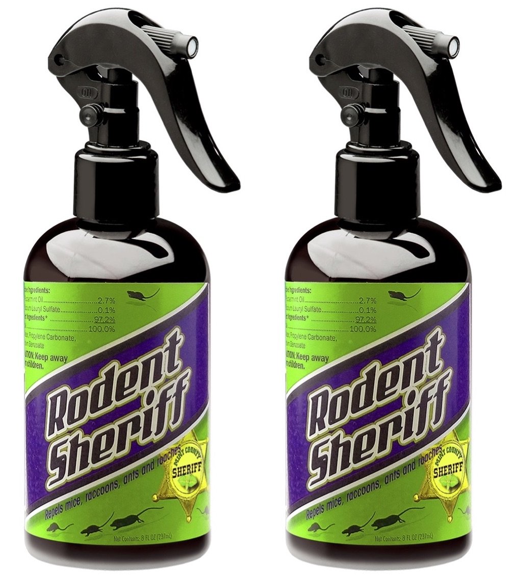 Rodent Sheriff peppermint oil bottle with a refreshing scent to deter pests.