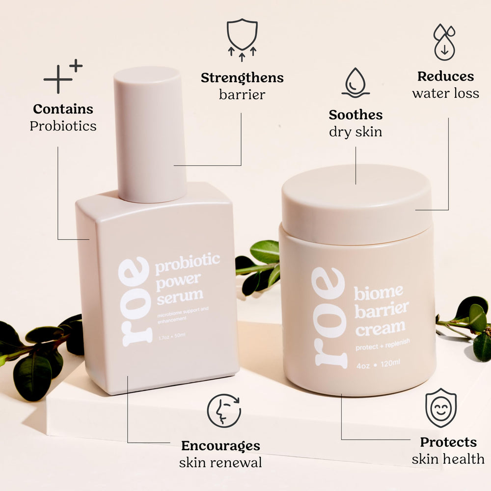 Roe Wellness Probiotic technology image suggests skin renewal support