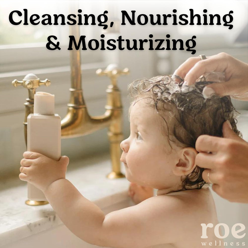Roe Wellness lather shows rich, mild foam for delicate skin.