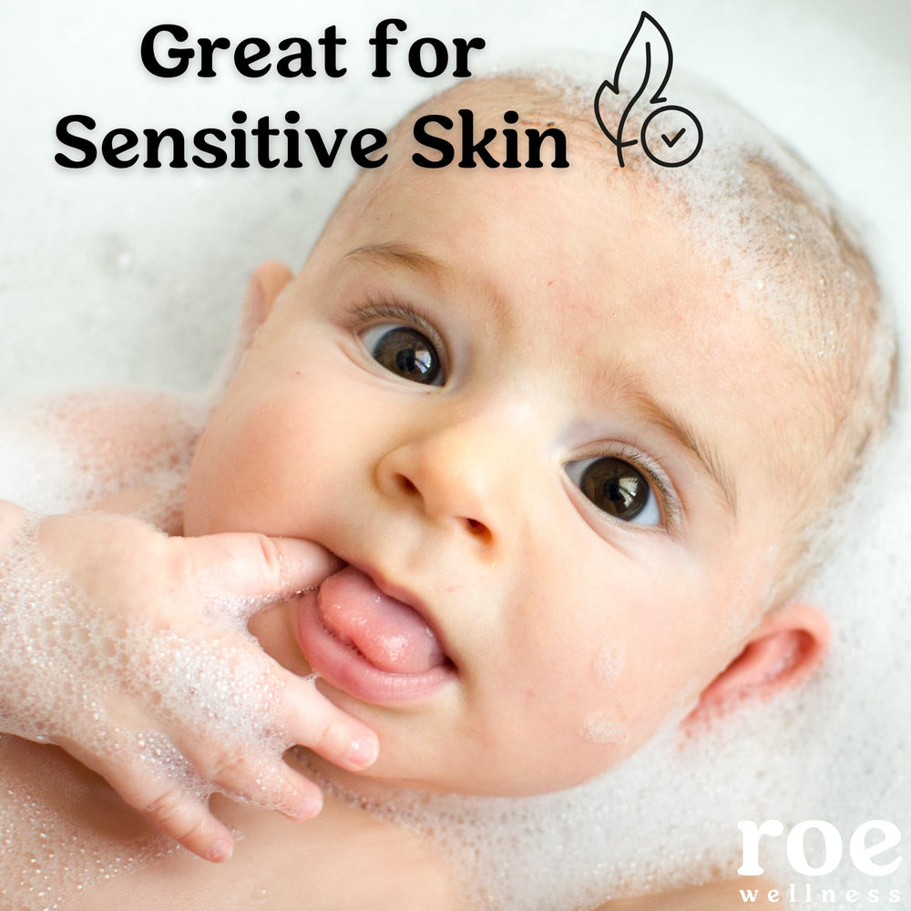Roe Wellness vanilla scent close-up suggests calming bath time.