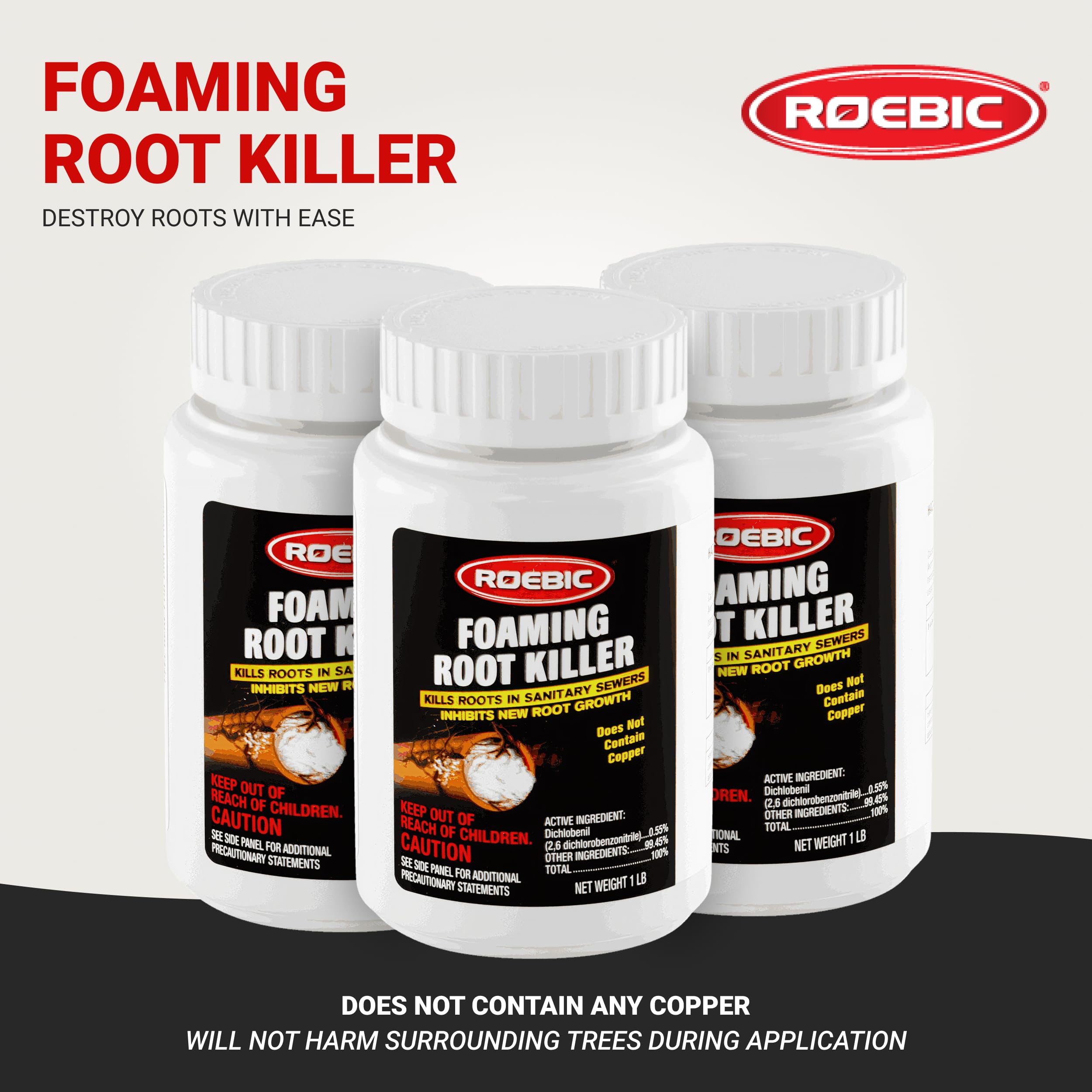 Roebic FRK pack of 3 shows white granules ready for pipe treatment