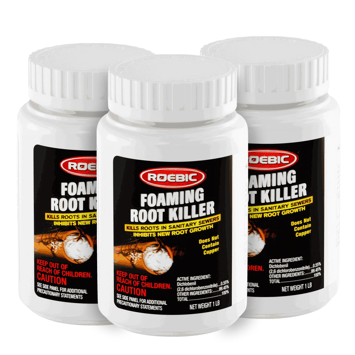 Roebic FRK foaming root killer in toilet demonstrates clog prevention potential