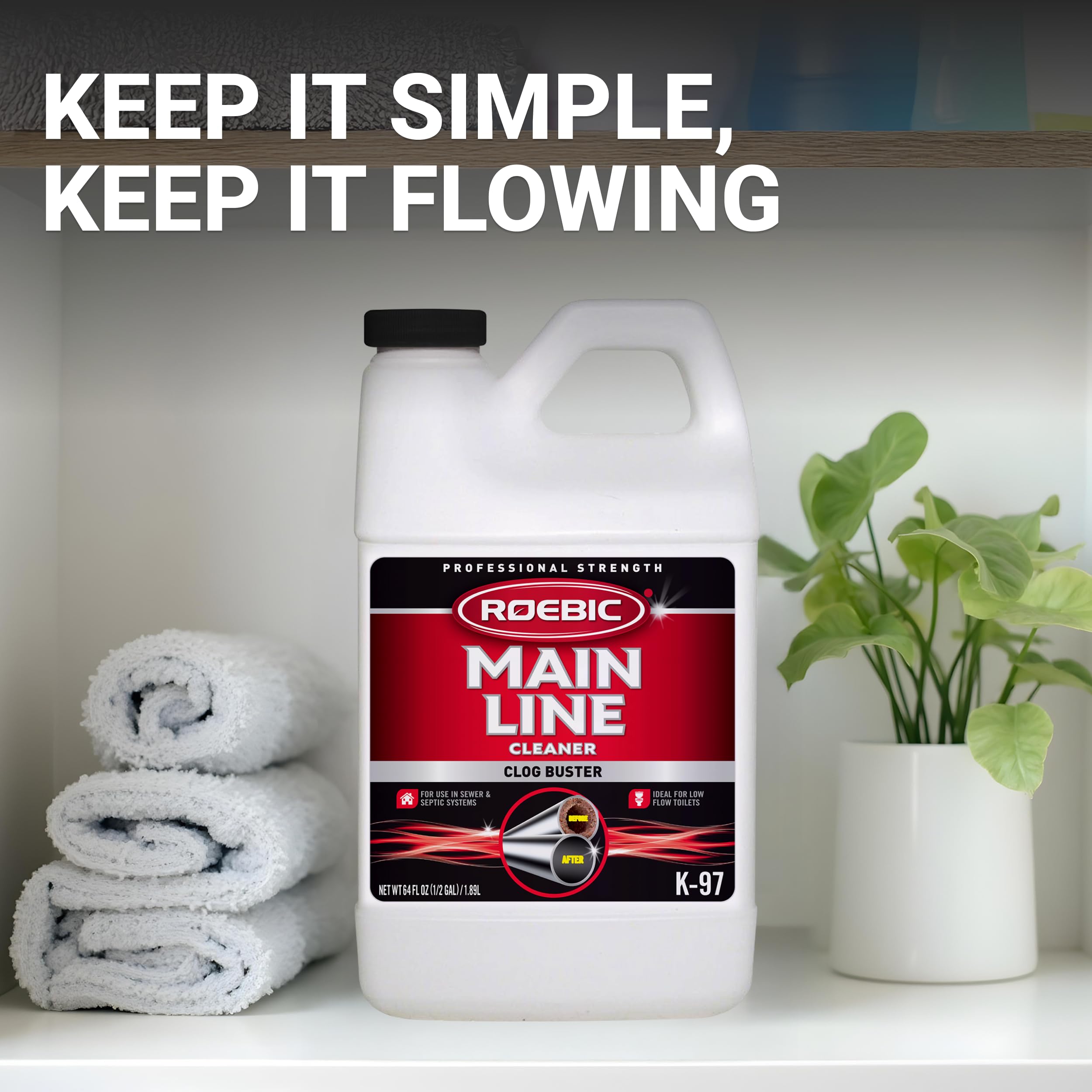 Roebic K-97 solution for low flow toilets to prevent backups