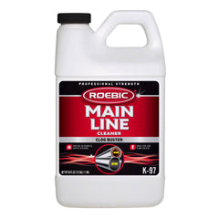 Roebic K-97 main line cleaner bottle showing flow restoration for clogged sewer lines
