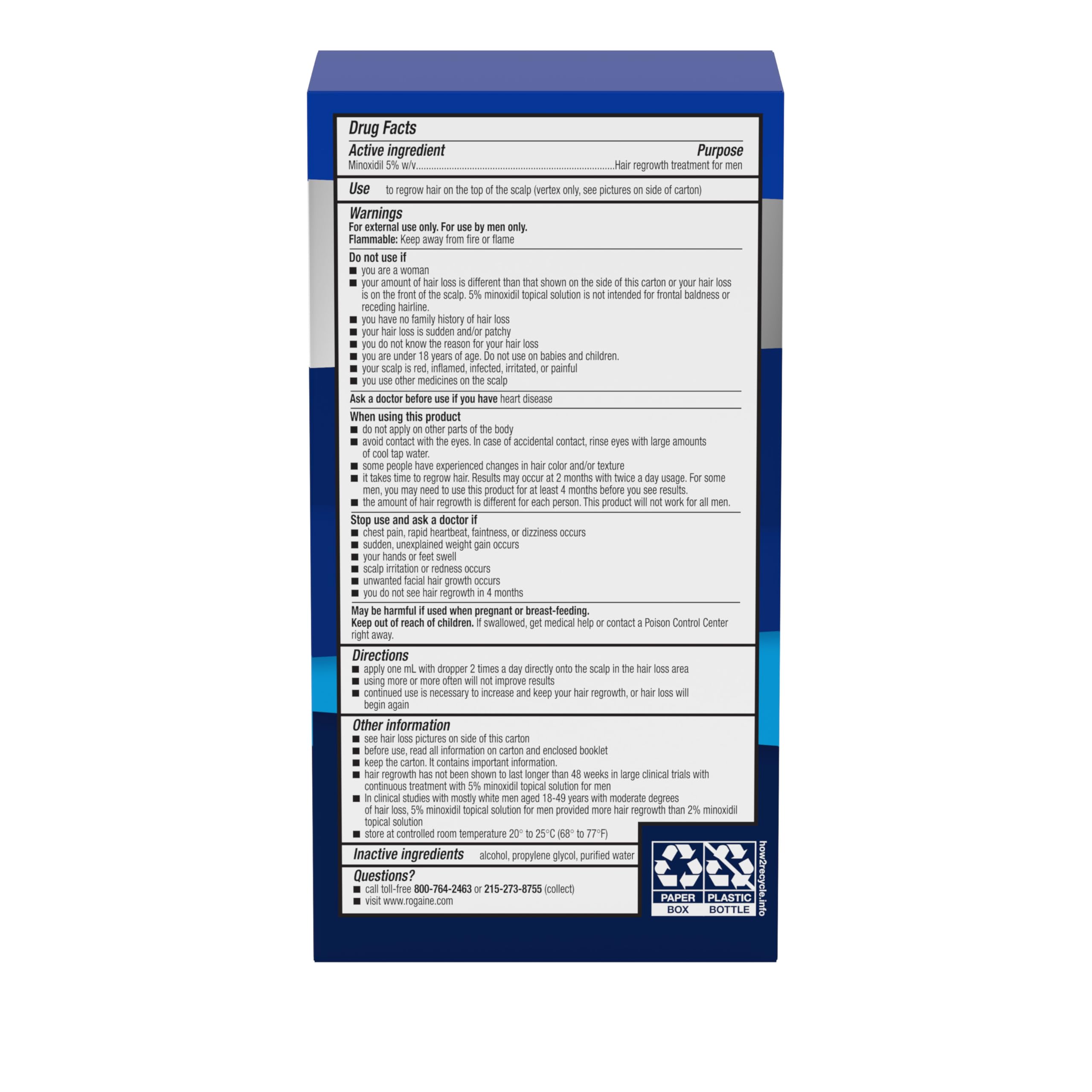 Rogaine 2-fl-oz bottle prepared for twice-daily scalp application.