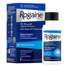 Rogaine men's extra-strength minoxidil bottle ready for daily use to support regrowth.