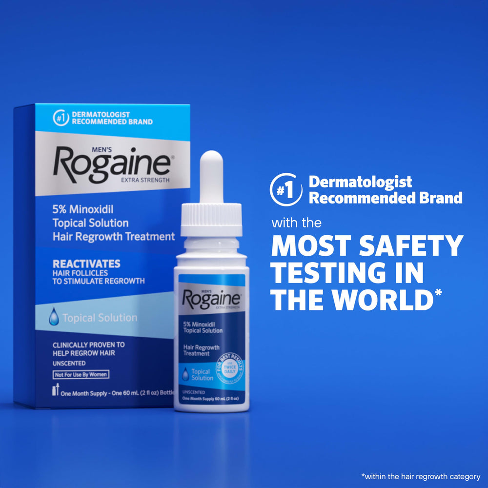 Rogaine one-month supply bottle ready for steady routine.
