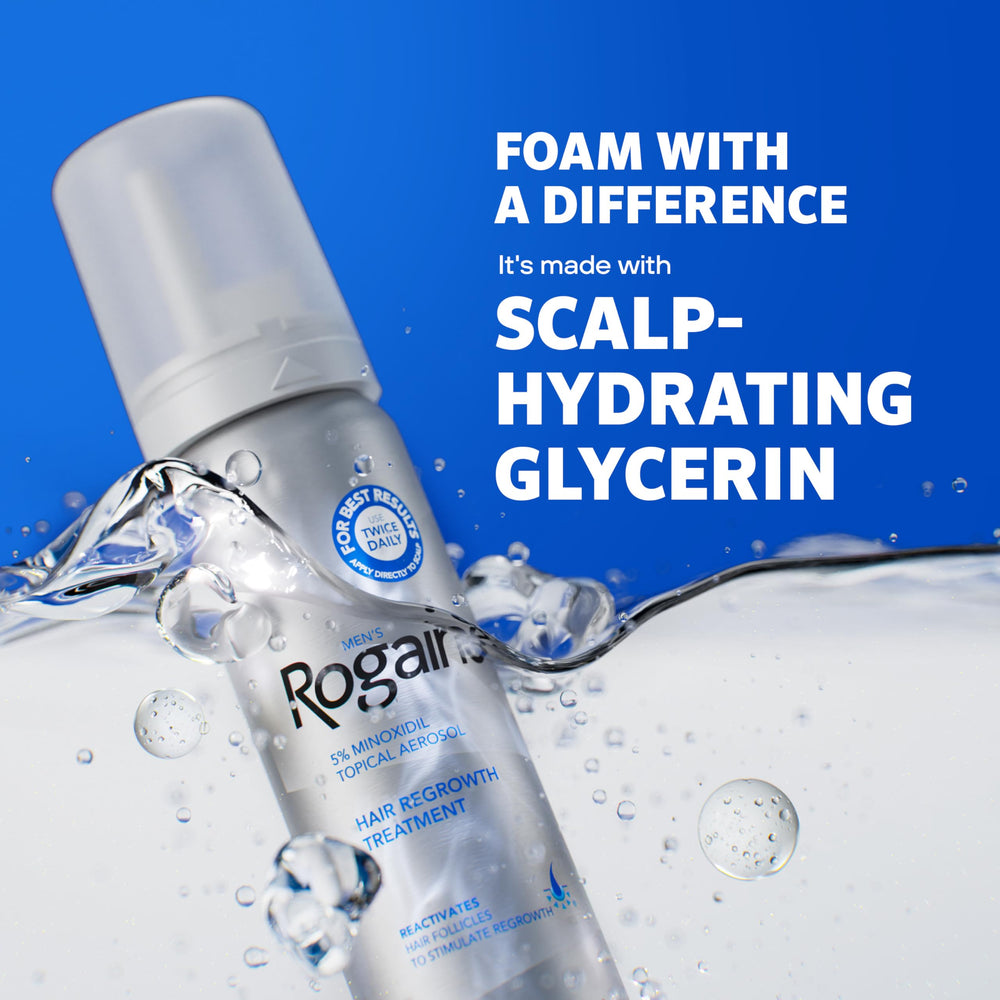 Rogaine Tricho-Prime technology with botanicals supports scalp conditioning.