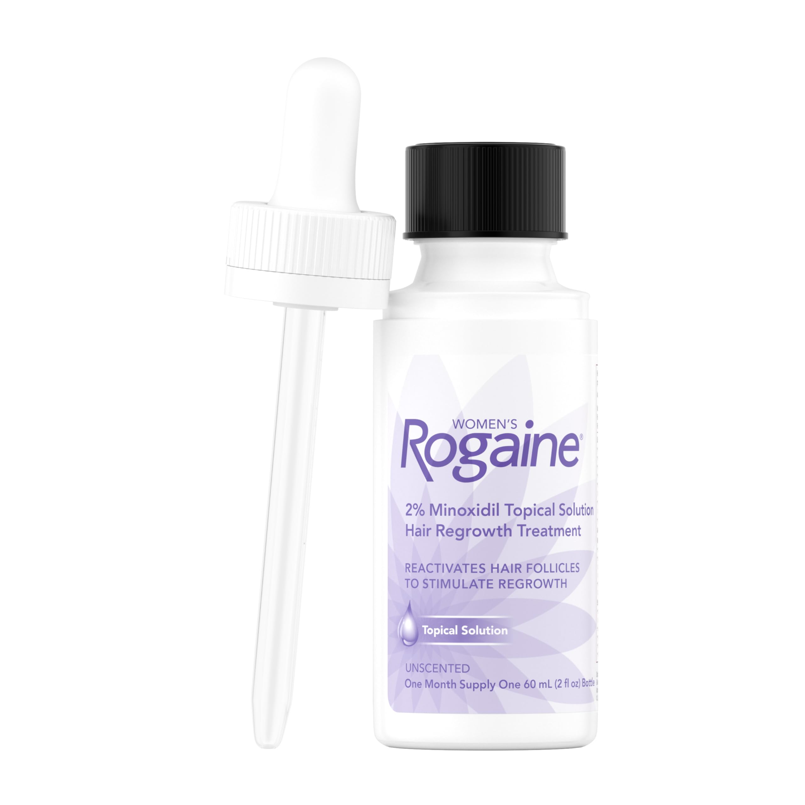 Rogaine Women’s 2% Minoxidil dropper ready for precise 1 mL dosing on scalp