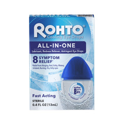 Rohto All-In-One bottle pour shows mess-free, quick dispensing for fast eye relief.