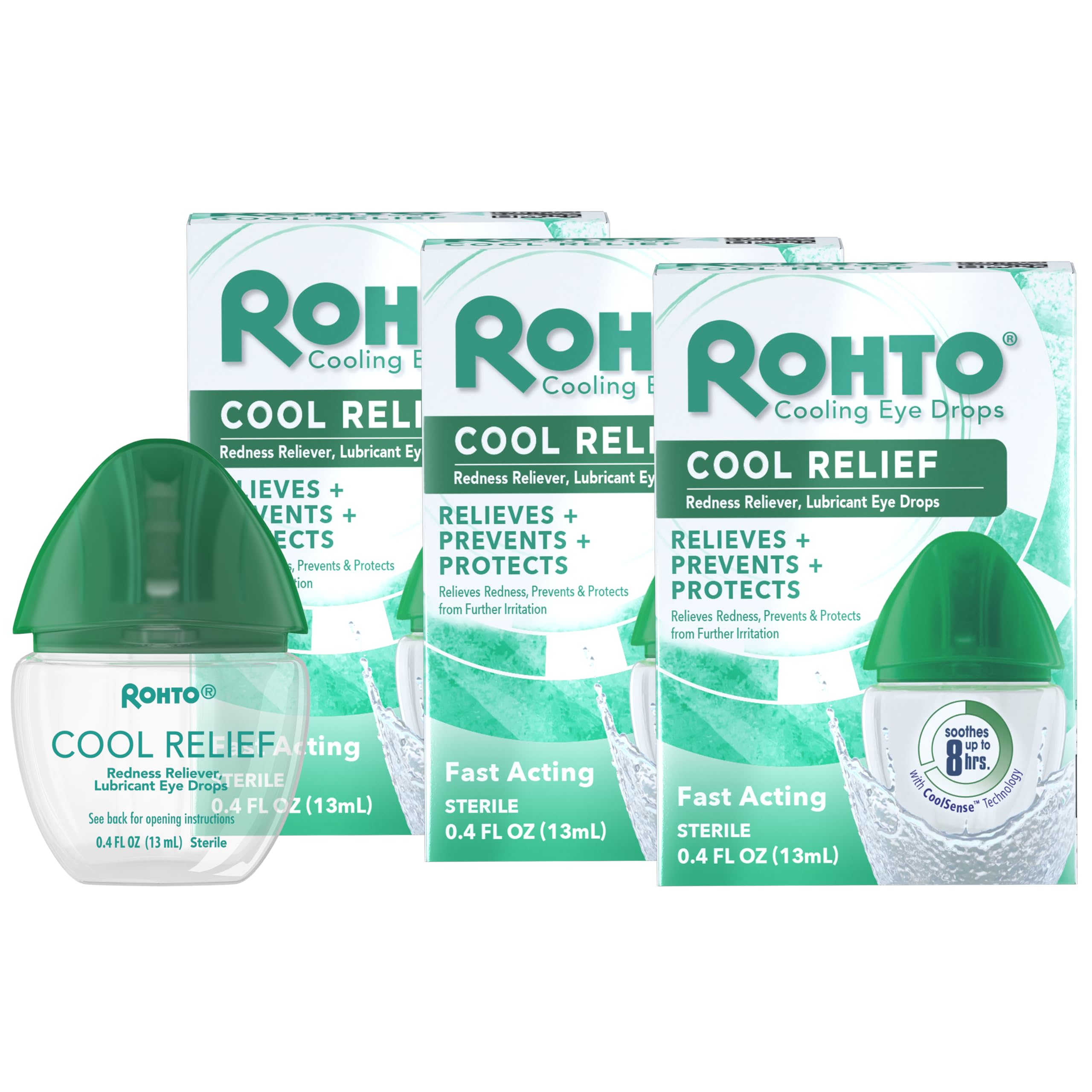 Rohto Cool Relief eye drops bottle front shows cooling relief for irritated eyes.