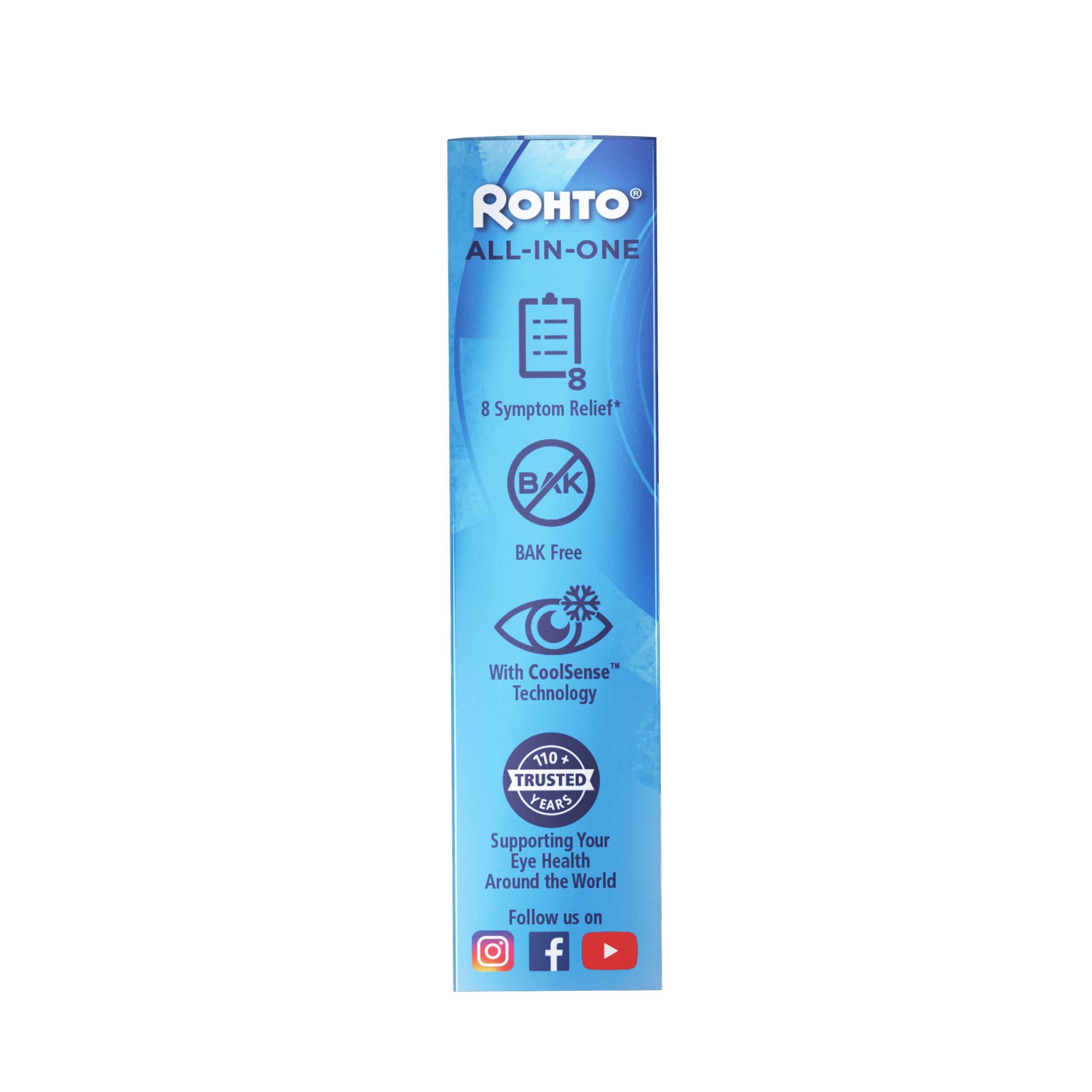 Close-up of Rohto CoolSense technology cooling the eye area.
