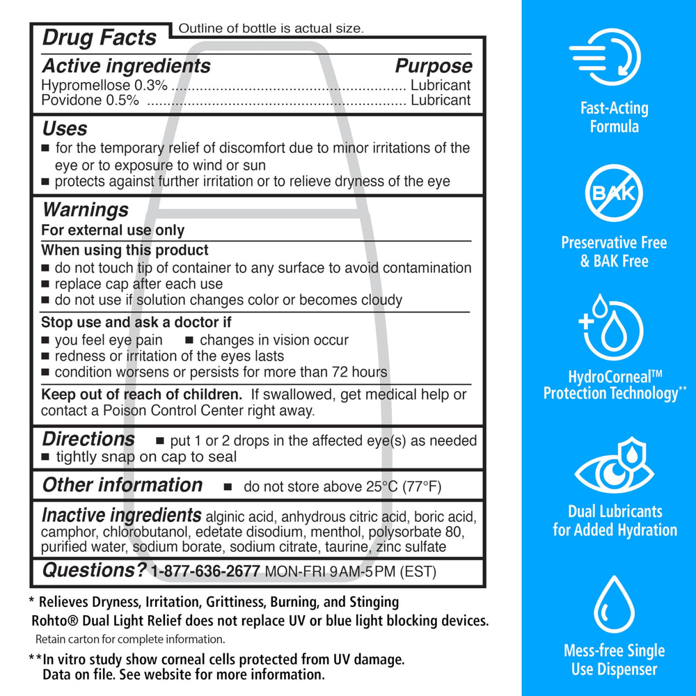 Rohto Dual Light Relief eye drops with clear, soothing action.
