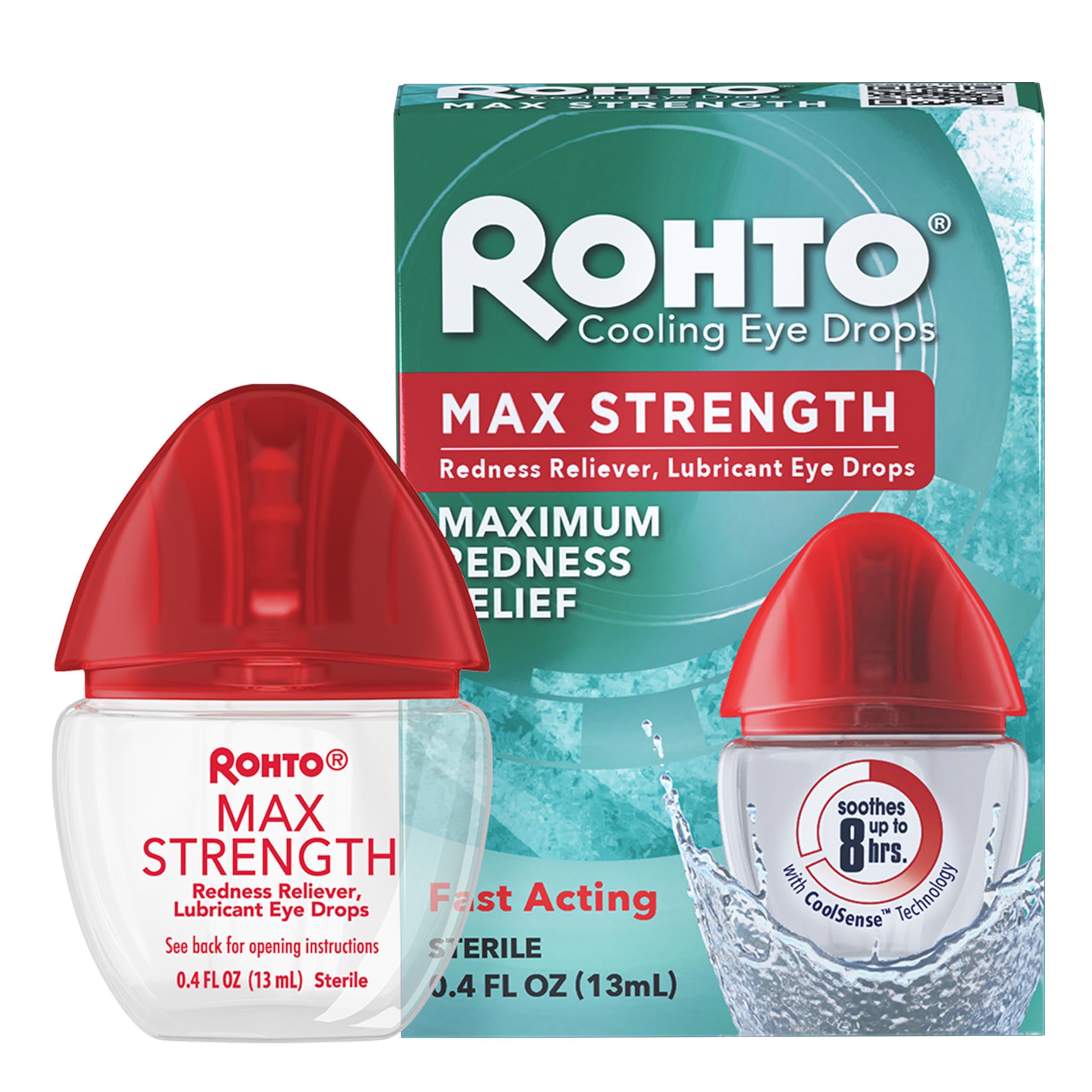 Rohto Max Strength redness-reliever bottle offers portable eye comfort.