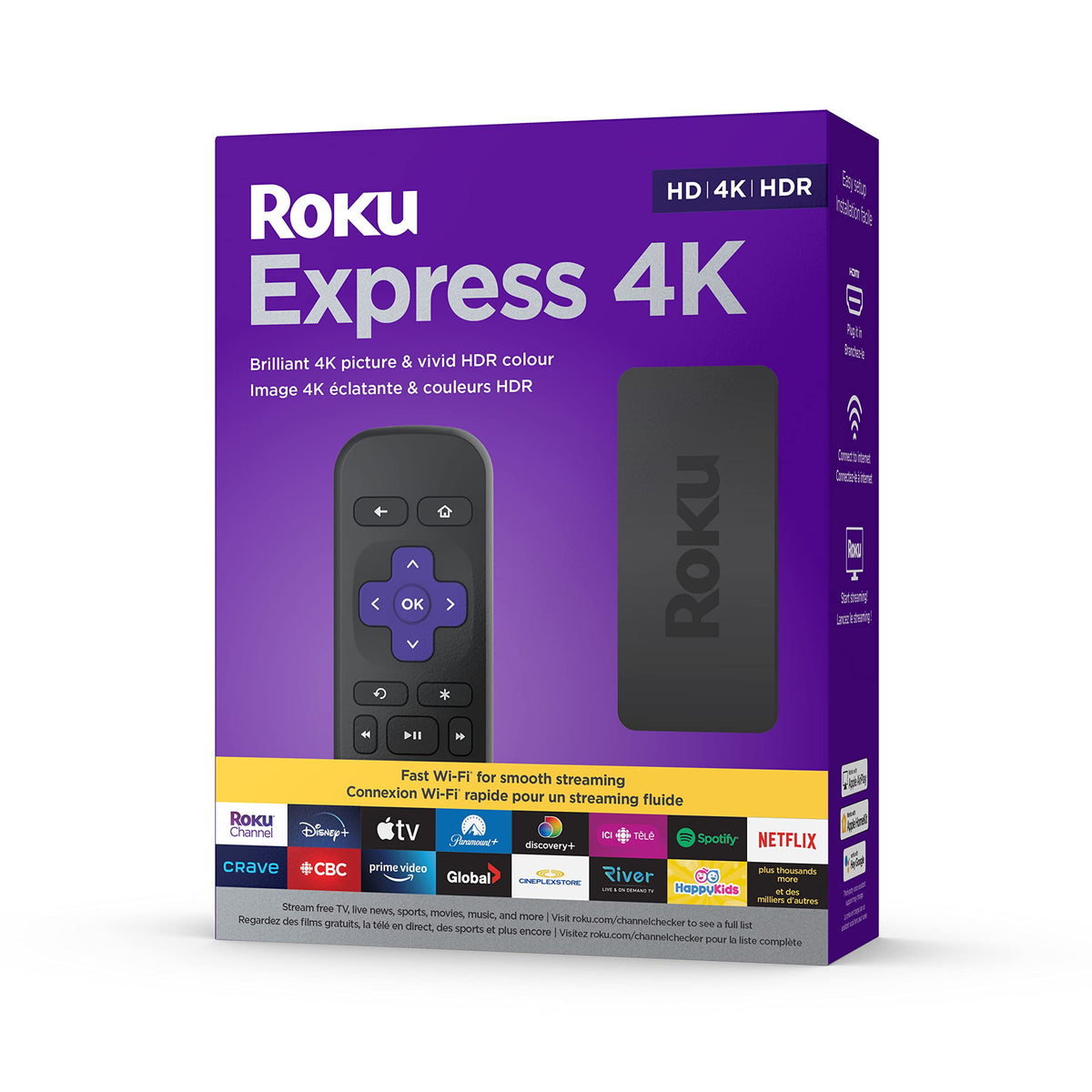 Roku Express 4K 2022 with remote and device for effortless streaming