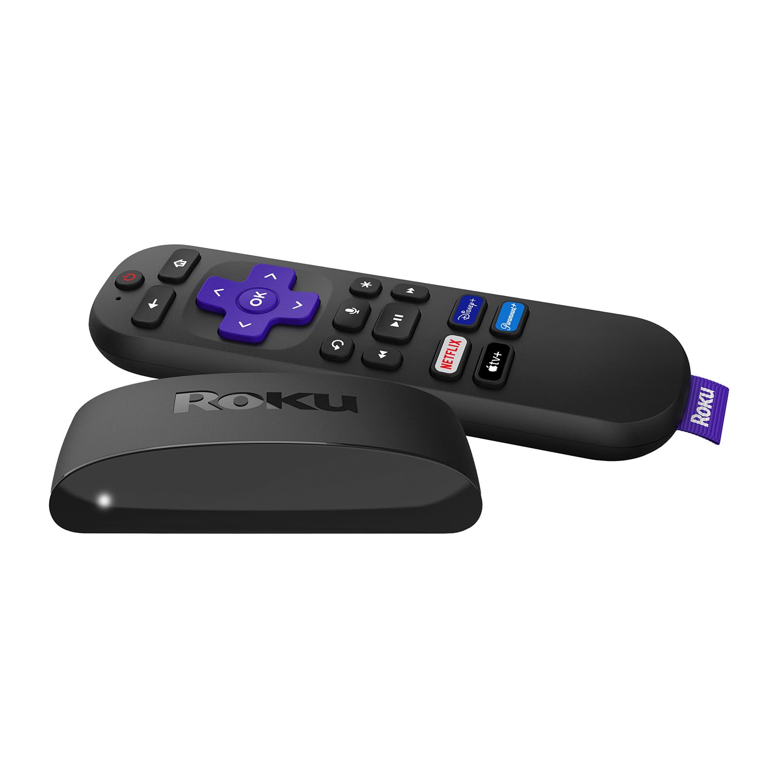 Roku Express 4K+ remote in hand for easy voice navigation.