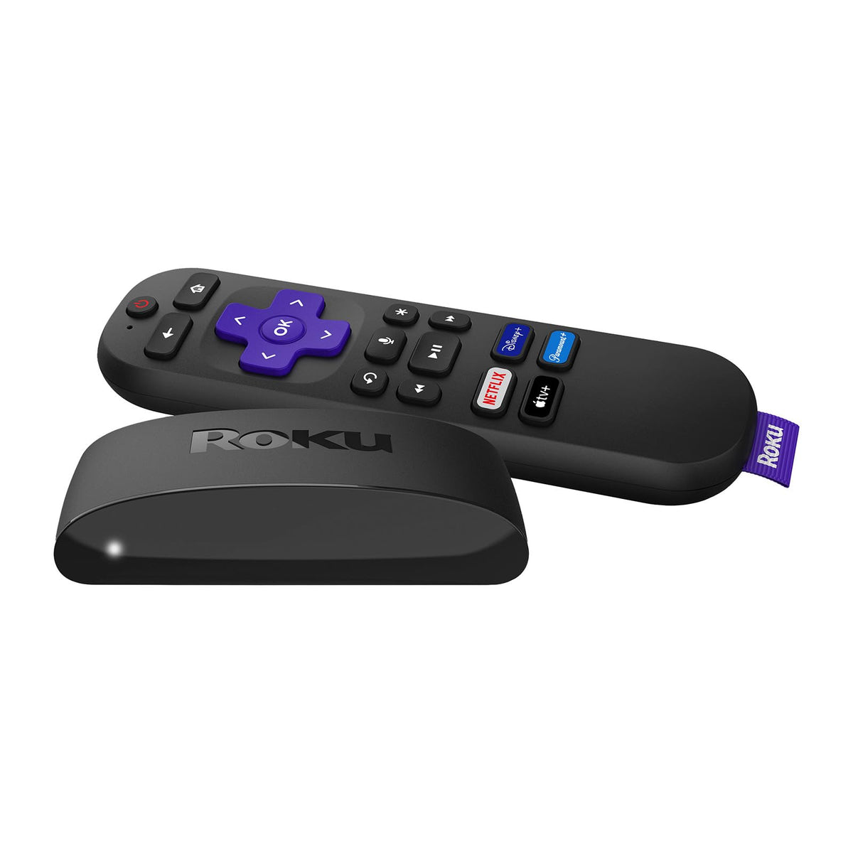 Roku Express 4K+ remote in hand for easy voice navigation.