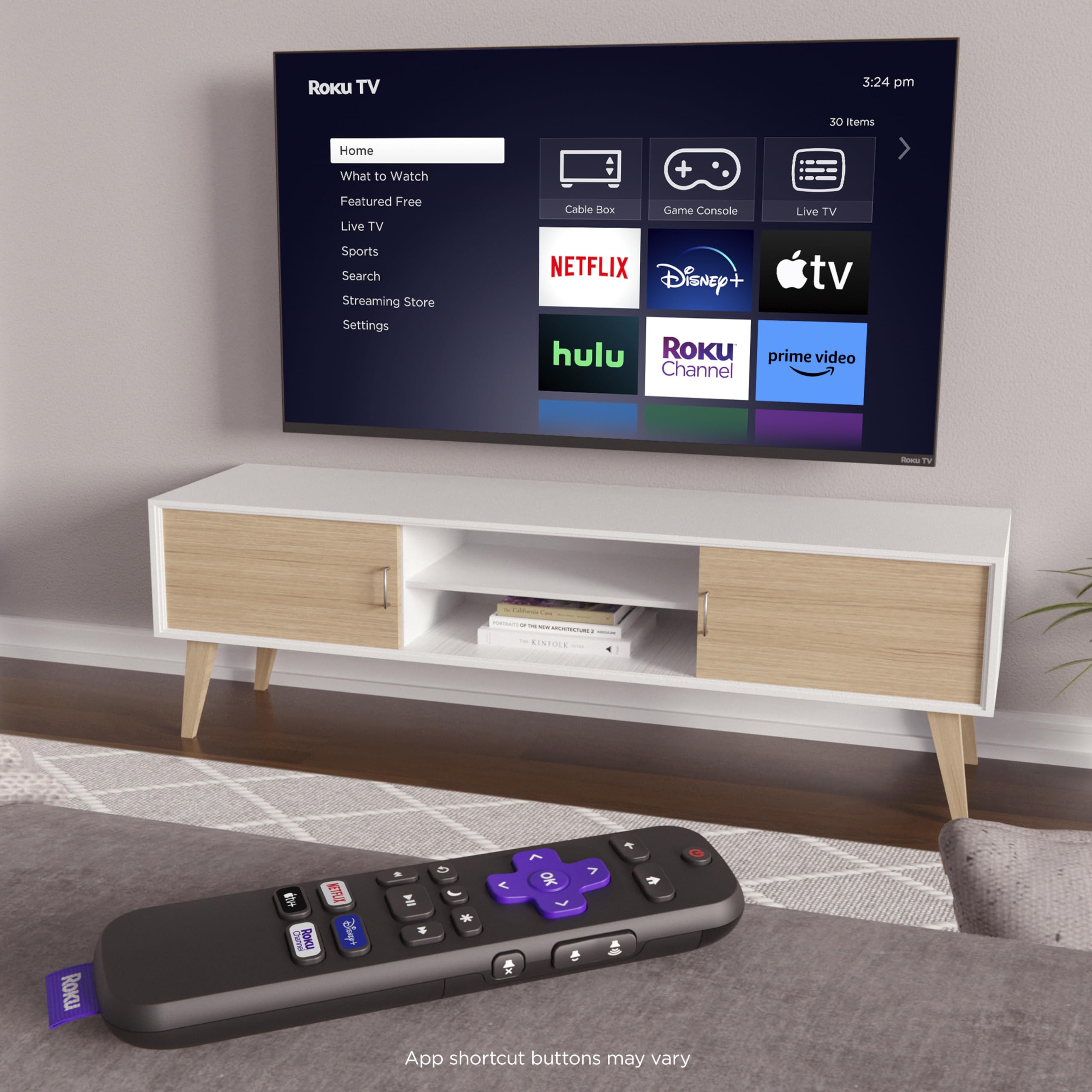 Batteries included with Roku official TV remote for immediate use.