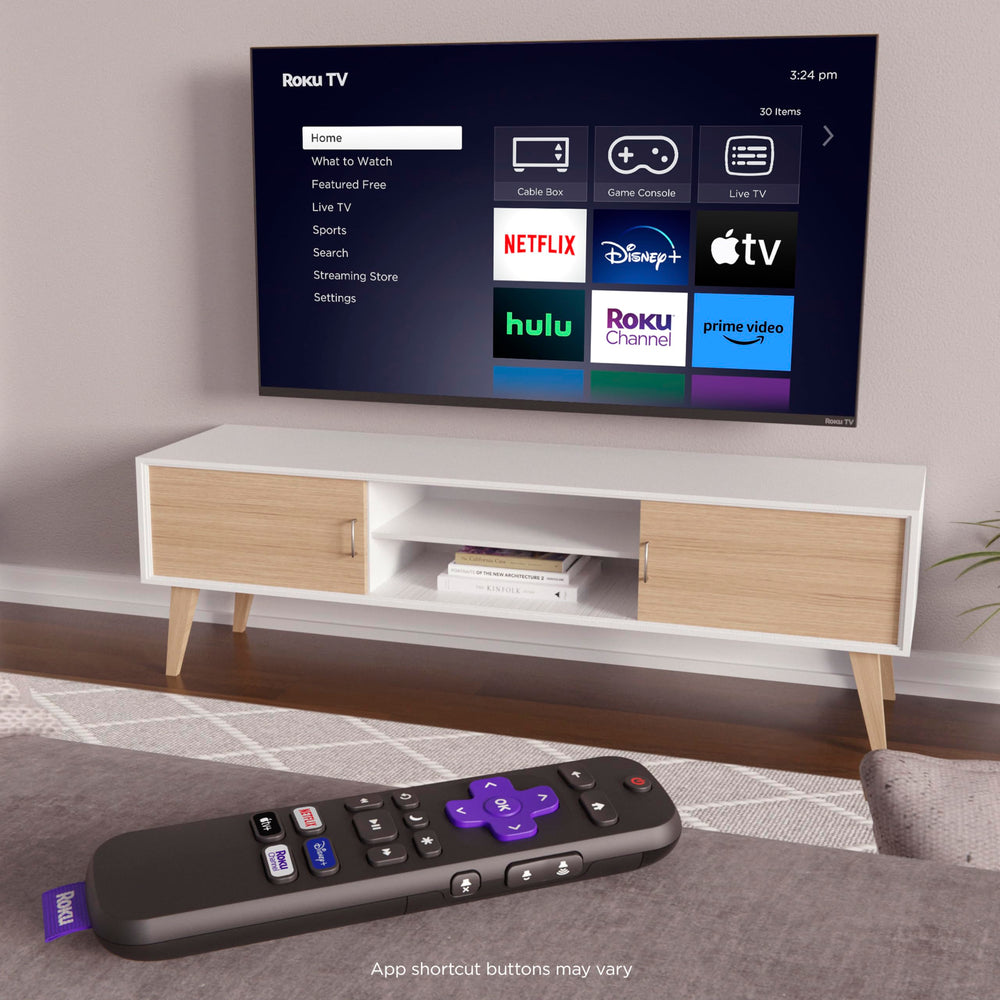 Batteries included with Roku official TV remote for immediate use.
