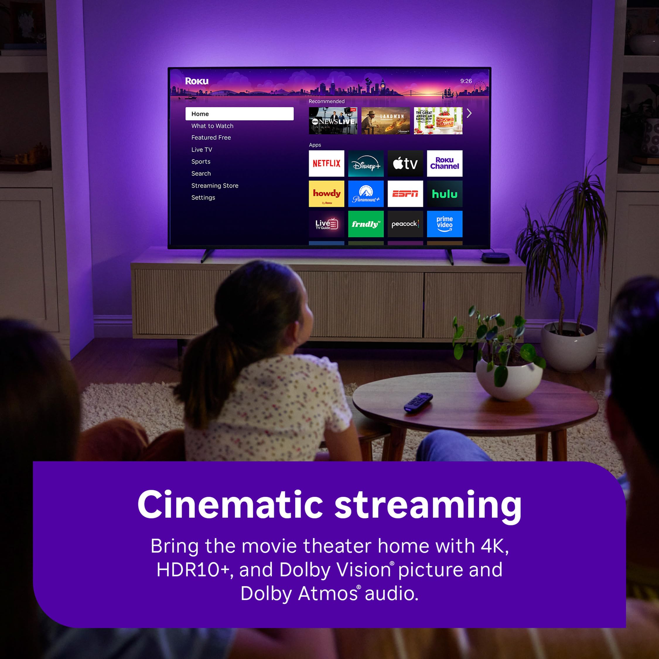 Roku Ultra with Dolby Atmos for immersive room‑filling sound
