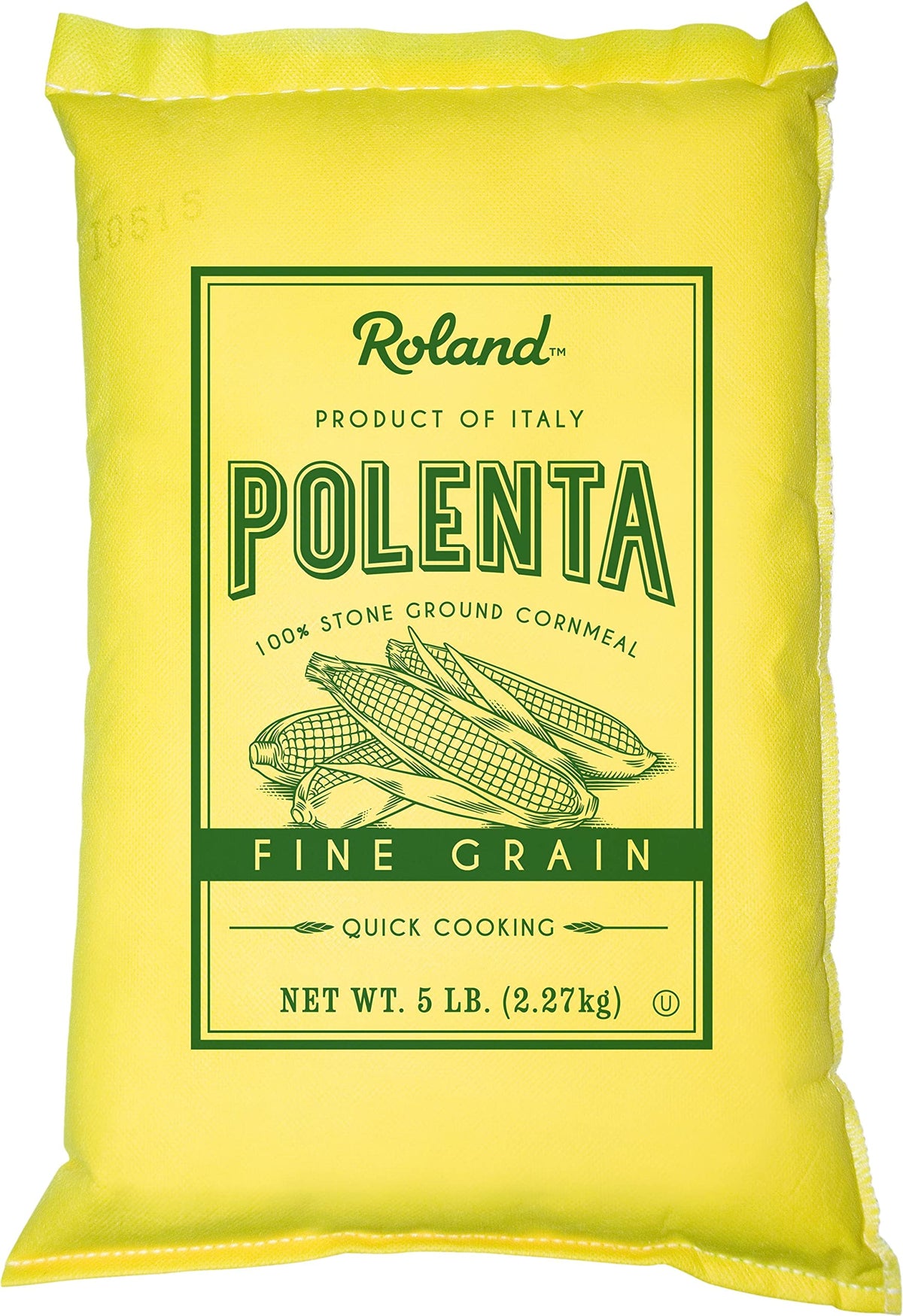 Roland Foods fine yellow polenta pack close-up for quick weeknight meals.